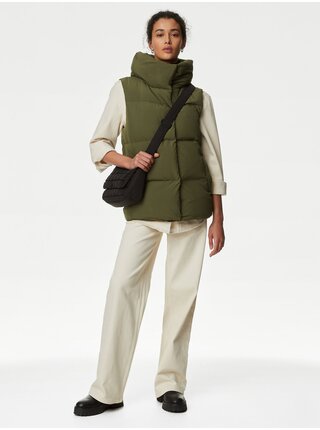 Zelená dámska páperová vesta s kapucňou Marks & Spencer