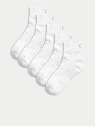 Sada piatich párov pánskych športových ponožiek v bielej farbe Marks & Spencer