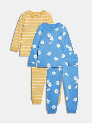 Sada dvou holčičích pyžam ve žluté a modré barvě Marks & Spencer 