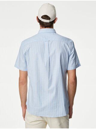 Světle modrá pánská pruhovaná košile s krátkým rukávem Marks & Spencer 