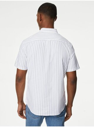 Bílá pánská pruhovaná košile s krátkým rukávem Marks & Spencer 