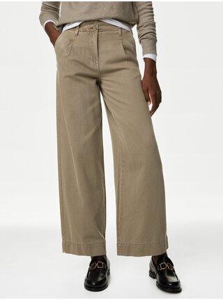Světle hnědé dámské široké kalhoty Marks & Spencer    