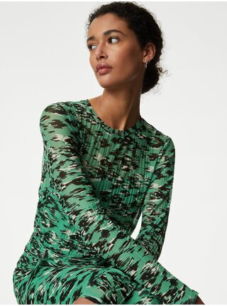 Čierno-zelené dámske vzorované džersejové midi šaty Marks & Spencer