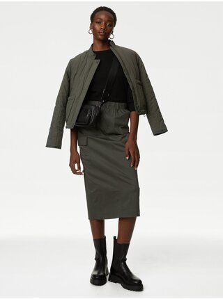 Tmavozelená dámska midi sukňa s vreckami Marks & Spencer