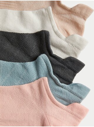 Sada pěti párů dámských sportovních ponožek v růžové, světle modré, tmavě šedé, bílé a béžové barvě Marks & Spencer Trainer Liners™