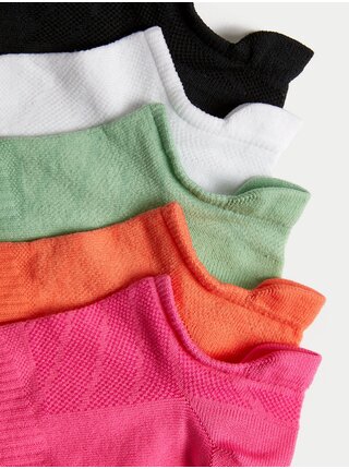 Sada pěti párů dámských sportovních ponožek v tmavě růžové, oranžové, zelené, bílé a černé barvě Marks & Spencer Trainer Liners™