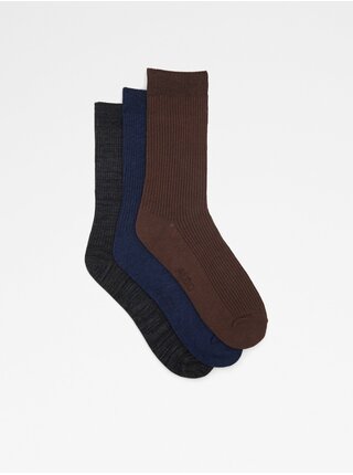 Sada tří párů pánských ponožek v černé, tmavě modré a tmavě hnědé barvě ALDO Rubenu  