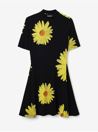 Žlto-čierne dámske kvetované šaty Desigual Margaritas