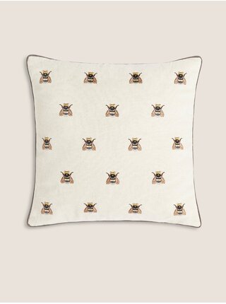 Krémový sametový dekorativní polštář s motivem včel Marks & Spencer 