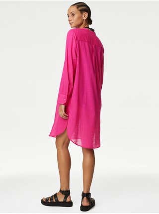 Tmavě růžová dámská dlouhá plážová košile Marks & Spencer 