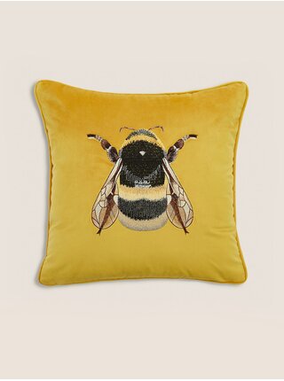 Žlutý sametový dekorativní polštář s motivem včely Marks & Spencer 