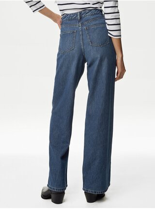 Modrá dámské široké džíny s vysokým pasem Marks & Spencer 