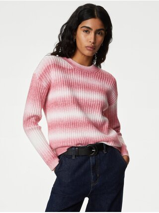 Bílo-růžový dámský pruhovaný svetr Marks & Spencer 