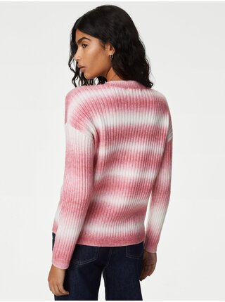 Bielo-ružový dámsky pruhovaný sveter Marks & Spencer