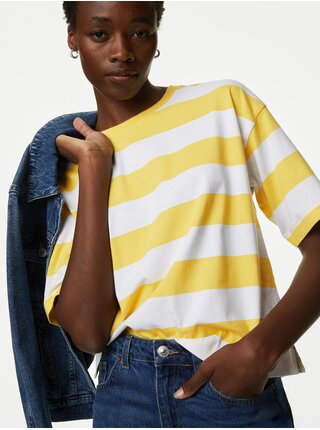 Proužkované tričko z čisté bavlny Marks & Spencer žlutá