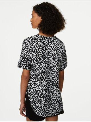 Bílo-černá dámská lněná halenka se zvířecím vzorem Marks & Spencer 