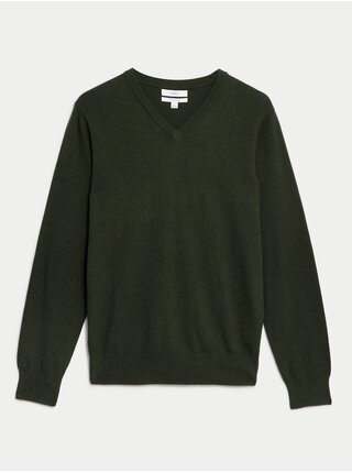 Čistě bavlněný svetr s výstřihem do V Marks & Spencer zelená