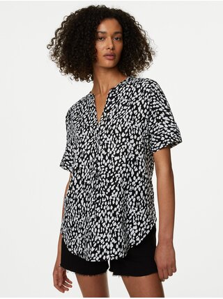 Bílo-černá dámská lněná halenka se zvířecím vzorem Marks & Spencer 