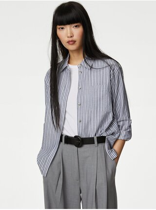 Tmavomodrá dámska pruhovaná košeľa Marks & Spencer