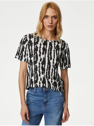 Černo-bílé dámské vzorované tričko s příměsí lnu Marks & Spencer    