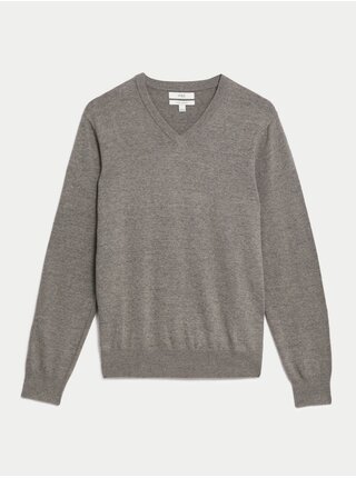 Čistě bavlněný svetr s výstřihem do V Marks & Spencer šedá