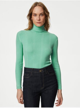 Svetlo zelený dámsky rebrovaný sveter s rolákom Marks & Spencer
