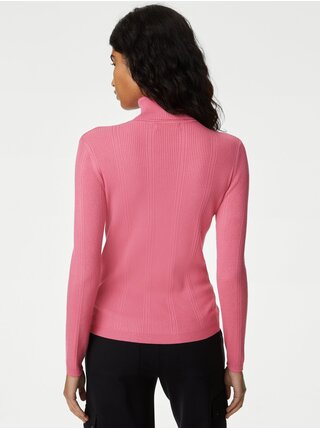 Růžový dámský žebrovaný svetr s rolákem Marks & Spencer 