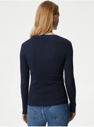Tmavomodrý dámsky rebrovaný sveter Marks & Spencer