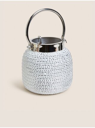Skleněná lucerna s ozdobnými detaily ve stříbrné barvě Marks & Spencer 