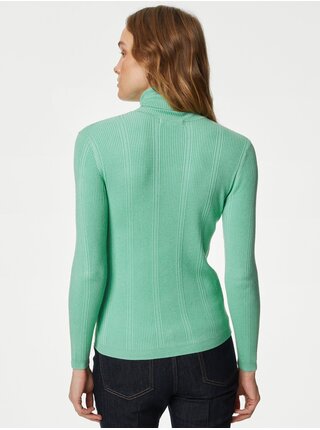 Svetlo zelený dámsky rebrovaný sveter s rolákom Marks & Spencer