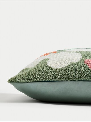 Texturovaný květovaný polštář s vysokým podílem bavlny Marks & Spencer zelená