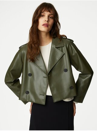 Tmavozelená dámska koženková bunda Marks & Spencer zelená