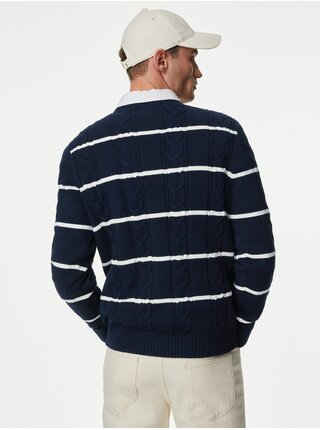Tmavomodrý pánsky pruhovaný sveter Marks & Spencer
