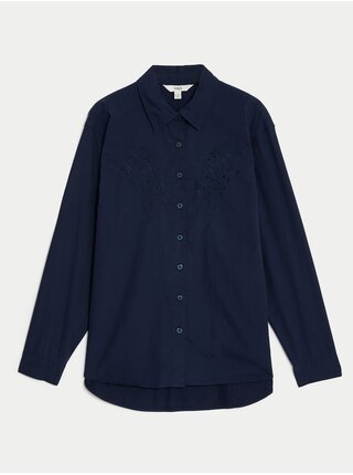 Košile z čisté bavlny s prostřihovaným zdobením Marks & Spencer námořnická modrá