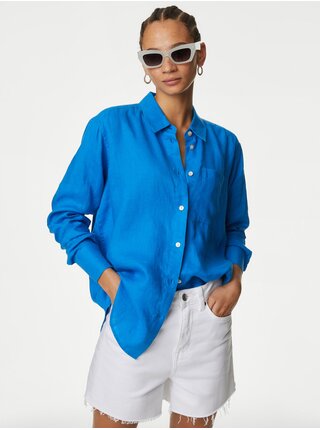 Modrá dámska ľanová košeľa Marks & Spencer