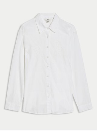 Košile z čisté bavlny s prostřihovaným zdobením Marks & Spencer bílá