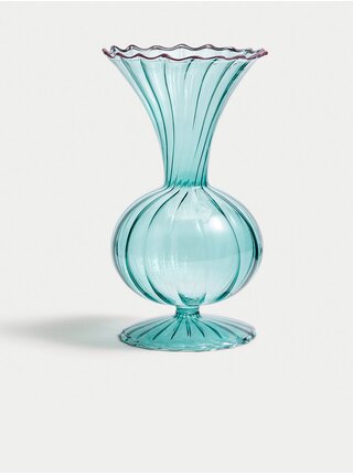 Malá žebrovaná úzká váza Marks & Spencer zelená