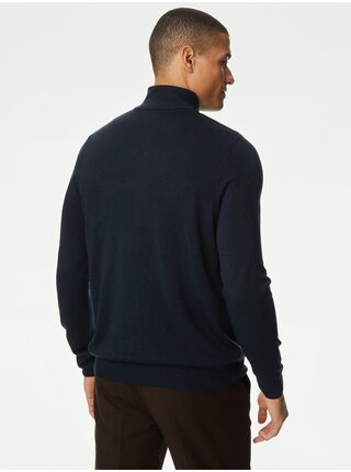 Tmavomodrý pánsky sveter so stojačikom Marks & Spencer Cashmilon™