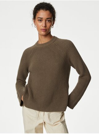 Hnedý dámsky rebrovaný sveter Marks & Spencer