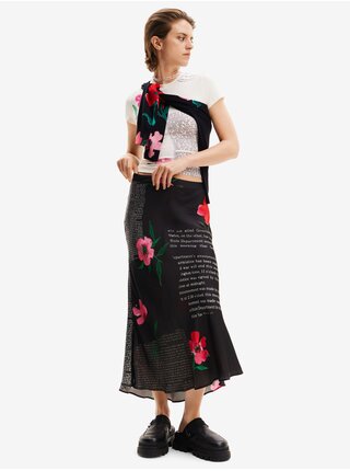 Černá dámská květovaná saténová maxi sukně Desigual Siracusa