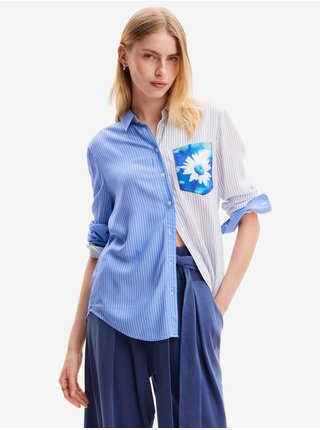 Bielo-modrá dámska pruhovaná košeľa Desigual Flower Pocket