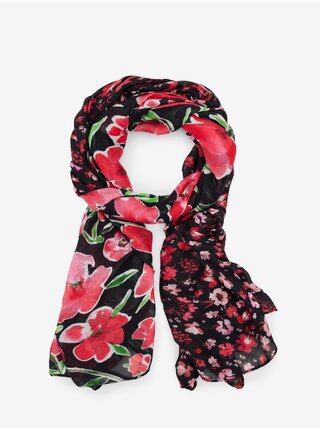 Černo-červený dámský květovaný šátek Desigual Half Floral Rectangle