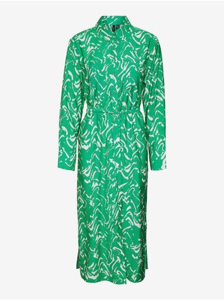 Zelené dámske vzorované košeľové midišaty Vero Moda Cia