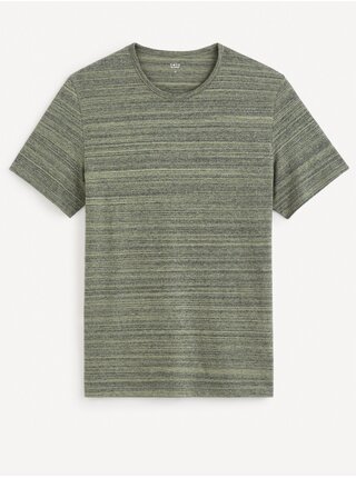 Zeleno-šedé pánské žíhané tričko Celio Gejecte 