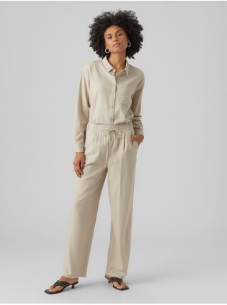 Krémové dámské kalhoty s příměsí lnu Vero Moda Jesmilo