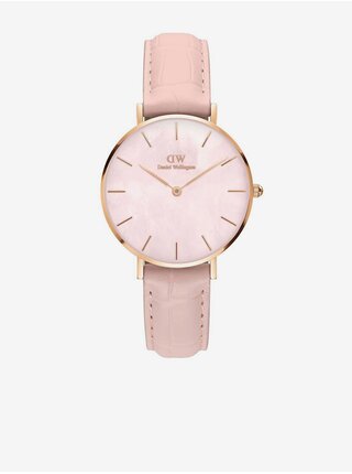 Růžové dámské kožené hodinky Daniel Wellington Petite