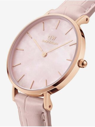 Růžové dámské kožené hodinky Daniel Wellington Petite