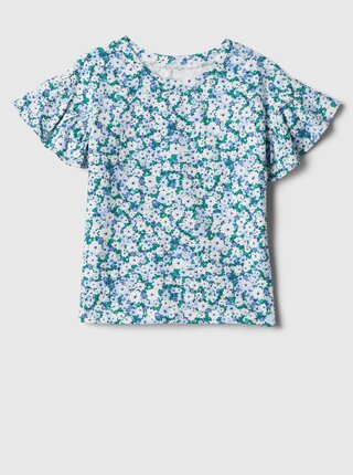 Modré dievčenské kvetované tričko s volánikmi GAP