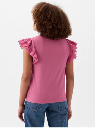 Tmavo ružové dievčenské tričko s volánikmi GAP