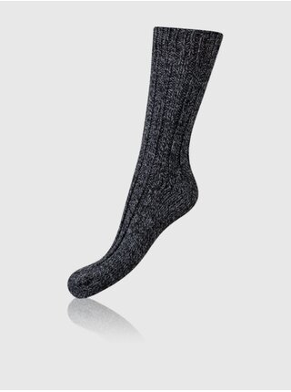 Černé žíhané zimní ponožky s příměsí vlny BELLINDA Norwegian Style